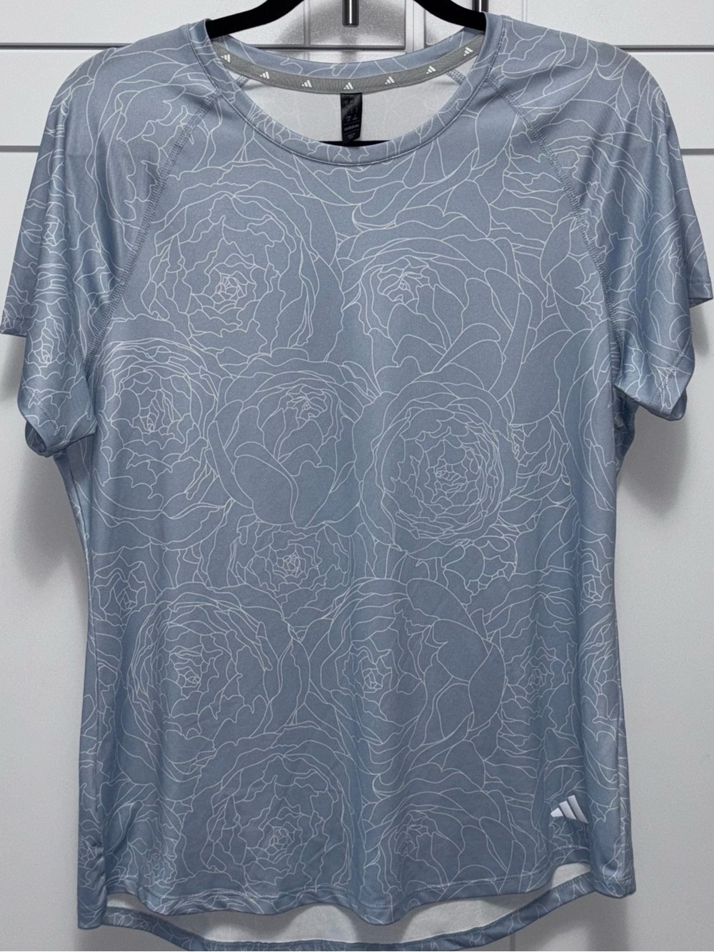adidas Large Light Blue Floral Short Sleeve Performance Tee NWOT